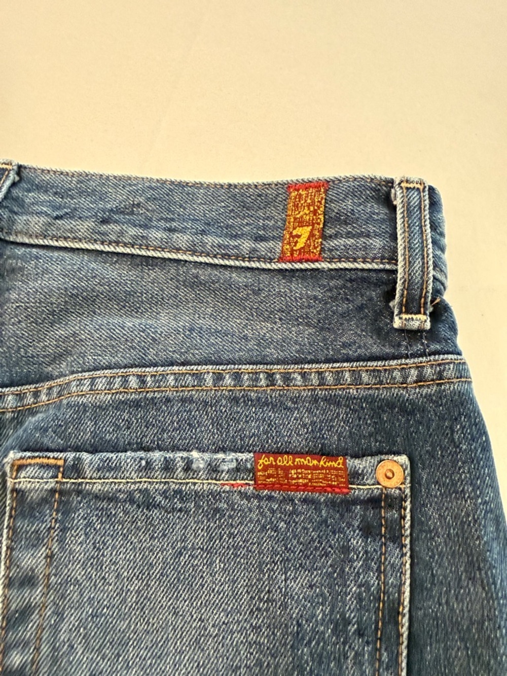 7 For All Mankind Distressed Dark Blue Denim Shorts - Picture 7 of 11